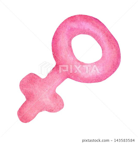 A stylized pink female gender symbol, hand-painted in watercolor on an isolated background. Simple gender symbol clipart for decorating gifts, holidays, parties, or women's restrooms A stylized pink female gender symbol, hand-painted in watercolor on an isolated background. Simple gender symbol clipart for decorating gifts, holidays, parties, or women's restrooms 143583584