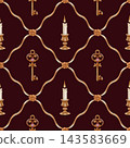 Seamless Pattern Hand Painted Watercolor Cozy Autumn Library with Vintage Golden Keys and Candles Dark Academia 143583669