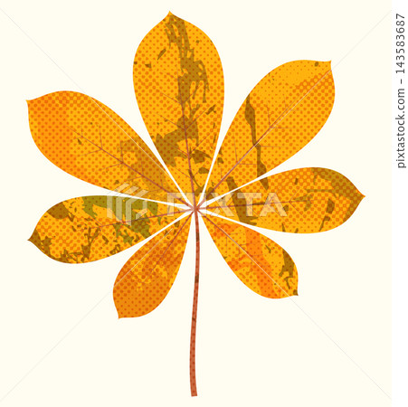 Colorful vector chestnut autumn leaf with halftone paper texture, Artistic illustration for fall crafts, designs and greeting cards Colorful vector chestnut autumn leaf with halftone paper texture, Artistic illustration for fall crafts, designs and greeting cards 143583687