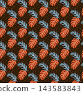 Autumn Leaf Seamless Pattern with Terracotta and Blue Gray Leaves on Dark Background 143583843