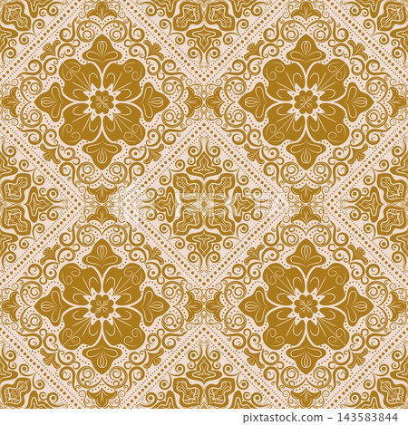 Gold Ornamental Seamless Pattern with Floral Medallions 143583844