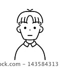 Icon of a man with a center parting, serious expression, bust-up, line drawing. 143584313