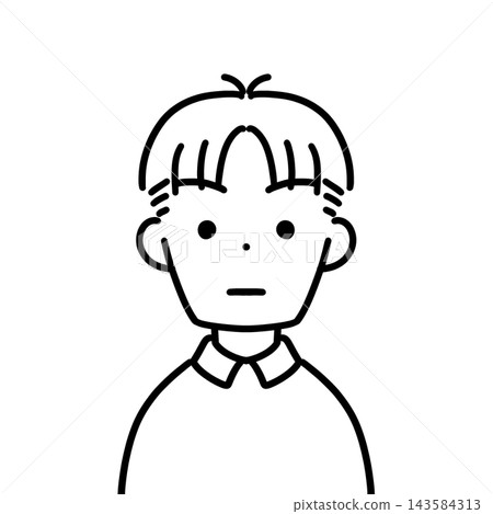 Icon of a man with a center parting, serious expression, bust-up, line drawing. 143584313