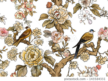 chinoiserie pattern with birds chinoiserie pattern with birds 143584331