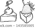 Cheese Pantry Soft Cheese Canapes with Olive and Strawberry Hand Drawn Vector Collection Gourmet Appetizer and Party Food Illustration 143585005
