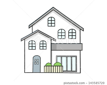 Illustration of a stylish two-story house (residential) Illustration of a stylish two-story house (residential) 143585720
