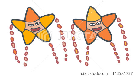 Cute hand-drawn illustration set of happy yellow and orange starfish characters isolated Cute hand-drawn illustration set of happy yellow and orange starfish characters isolated 143585737