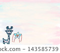 Cute giraffe and dancing star characters on a soft pastel watercolor background, featuring copy space for kids room wall decor 143585739