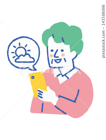 Senior man checking the weather forecast on his smartphone_color Senior man checking the weather forecast on his smartphone_color 143586006