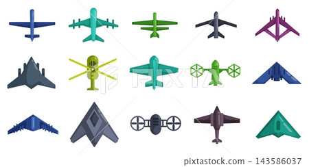 Illustrations of unmanned aerial vehicles with cameras and rotors for aerial photography delivery technology and gadget themes Illustrations of unmanned aerial vehicles with cameras and rotors for aerial photography delivery technology and gadget themes 143586037
