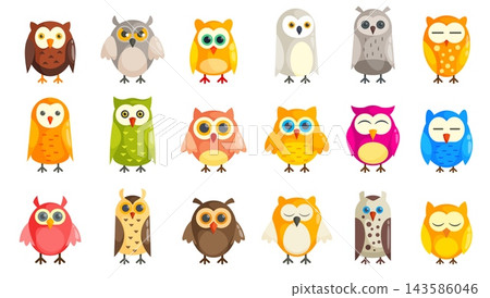 Collection of adorable baby owls perched on branches for school education graduation knowledge themes and funny mascot logo designs Collection of adorable baby owls perched on branches for school education graduation knowledge themes and funny mascot logo designs 143586046