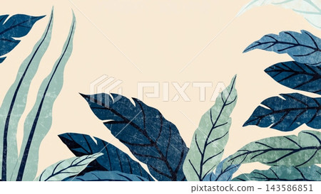 Minimalist botanical illustration in a vintage screen printed 143586851