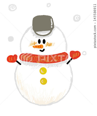 最後一張圖是手繪的蠟筆風格雪人，戴著漁夫帽和圍巾。 143586911