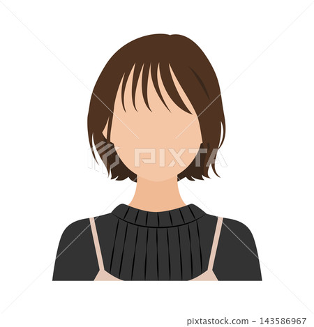 Vector illustration of the upper body of a young woman (faceless) with a short bob haircut in casual clothes. Vector illustration of the upper body of a young woman (faceless) with a short bob haircut in casual clothes. 143586967