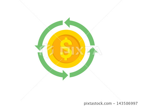 gold dollar coin with circular green arrows showing financial movement gold dollar coin with circular green arrows showing financial movement 143586997