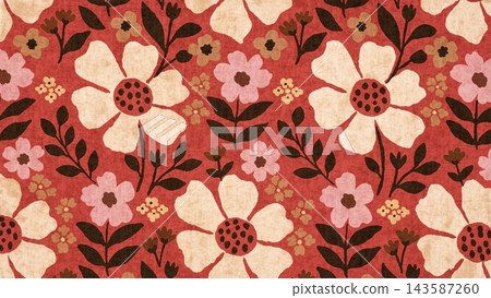 seamless vintage botanical textile pattern featuring oversized seamless vintage botanical textile pattern featuring oversized 143587260