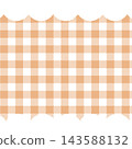 An orange gingham check pattern and a square background illustration with a scalloped border. 143588132