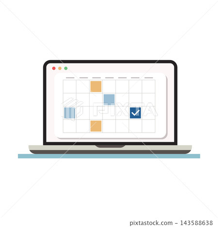 Online Calendar Schedule and Task Management Vector Illustration on Laptop Screen Online Calendar Schedule and Task Management Vector Illustration on Laptop Screen 143588638