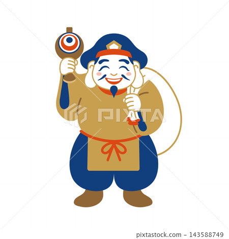 大黑天(七福神之一)的插圖,他是商業繁榮和財運之神。 大黑天(七福神之一)的插圖,他是商業繁榮和財運之神。 143588749