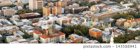 Old historical city Savannah in Georgia. Southern USA cityscape at sunset Old historical city Savannah in Georgia. Southern USA cityscape at sunset 143588941