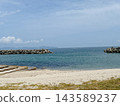 A quiet sandy beach and breakwaters offshore 143589237