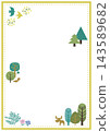 A vertical frame with illustrations of green trees and animals. A vertical frame with illustrations of green trees and animals. 143589682