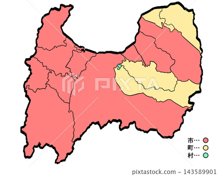 Map of Toyama Prefecture: City and Town Colors (Brushstroke Style) Map of Toyama Prefecture: City and Town Colors (Brushstroke Style) 143589901