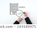 一位商人的手正在繪製一個代表公司和企業安全的圖標。 143589975