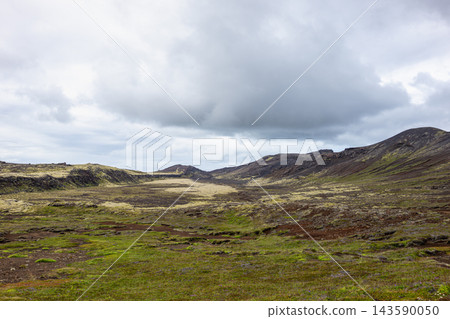 Volcanic landscape with green moss in Iceland Volcanic landscape with green moss in Iceland 143590050
