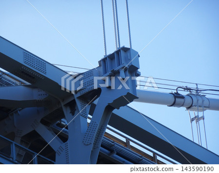 Mechanical close-up of the truss structure and hanger rope anchoring section of the Seto Ohashi Bridge (Yoshima PA) Mechanical close-up of the truss structure and hanger rope anchoring section of the Seto Ohashi Bridge (Yoshima PA) 143590190