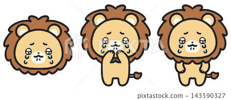 A set of illustrations of a lion crying with teary eyes. A set of illustrations of a lion crying with teary eyes. 143590327