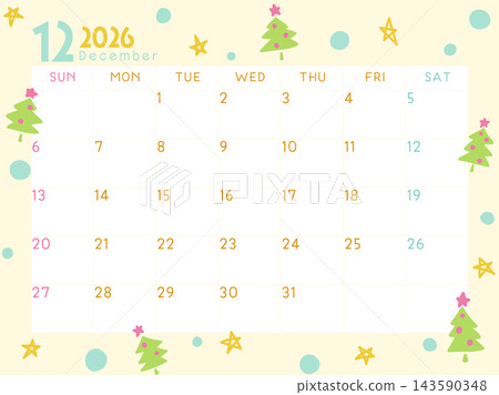 2026年12月曆:聖誕節 2026年12月曆:聖誕節 143590348