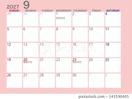 September 2027 Calendar (Sunday Start) September 2027 Calendar (Sunday Start) 143590405