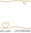 Heart-patterned rope frame illustration with top and bottom lines, light beige, vector. 143590446