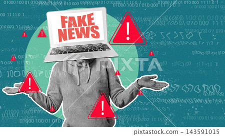 Discussion on fake news and its impact on society with visual representation of confusion in the digital age 143591015
