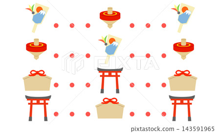 A set of illustrations depicting New Year's games and shrine decorations. A set of illustrations depicting New Year's games and shrine decorations. 143591965