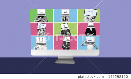 People with computer monitor heads show emotions related to fake news in a creative collage People with computer monitor heads show emotions related to fake news in a creative collage 143592120