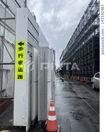 Elevated bridge and massive scaffolding under construction for the Hokkaido Shinkansen extension project near Sapporo Station Elevated bridge and massive scaffolding under construction for the Hokkaido Shinkansen extension project near Sapporo Station 143592965