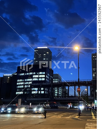 The construction site for the extension of the Hokkaido Shinkansen and the night view of Sapporo city, Soseigawa Street The construction site for the extension of the Hokkaido Shinkansen and the night view of Sapporo city, Soseigawa Street 143592967