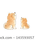 A color illustration of a mother dog and her puppy from behind. 143593057