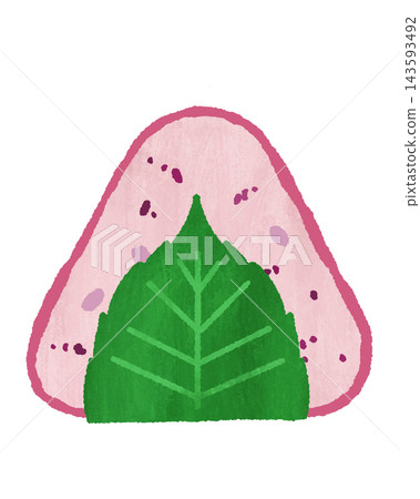 A simple illustration of a shiso-wrapped rice ball. 143593492