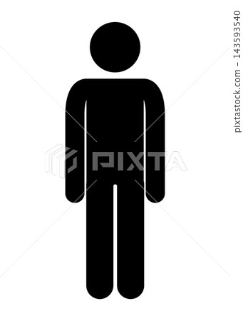 Simple male figure standing upright with arms at sides silhouette in frontal view using bold solid shapes and high contrast, with person, man, male, silhouette detail Simple male figure standing upright with arms at sides silhouette in frontal view using bold solid shapes and high contrast, with person, man, male, silhouette detail 143593540