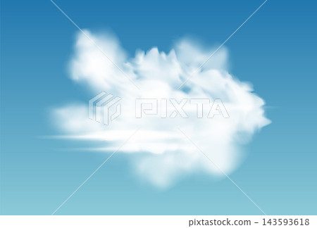 Realistic white vector cloud, fog or smoke isolated on transparent background. Cloud, nature sky or food smoke symbol. Weather element or pattern art. Cloud texture, fire smoke wave, foggy nature 143593618