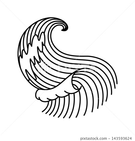 Oriental waves icon japan. Stylized ocean wave curl, japan style tsunami, sea swirl graphic. Oceanic water asian decorative ornamental splashes element. Sea wave line art vector illustration Oriental waves icon japan. Stylized ocean wave curl, japan style tsunami, sea swirl graphic. Oceanic water asian decorative ornamental splashes element. Sea wave line art vector illustration 143593624