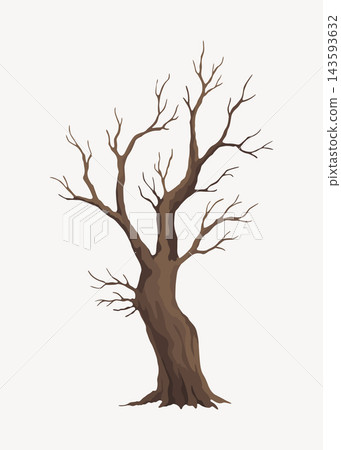 Old dead tree. Hand draw leafless trunk. Winter or autumn season plants icon, dry naked branch silhouette. Nature ecology problems concept. Isolated vector illustration 143593632