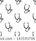 Seamless pattern for stethoscope, medical background, black. 143593706