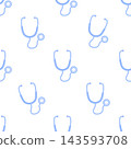Seamless pattern of a stethoscope, medical background, light blue. 143593708