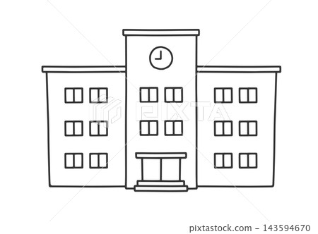 學校建築的線條畫插圖 143594670