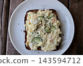 Gourmet toast with potato salad made on whole wheat bread 143594712