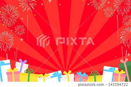 Red frame with presents and fireworks (horizontal) Red frame with presents and fireworks (horizontal) 143594722